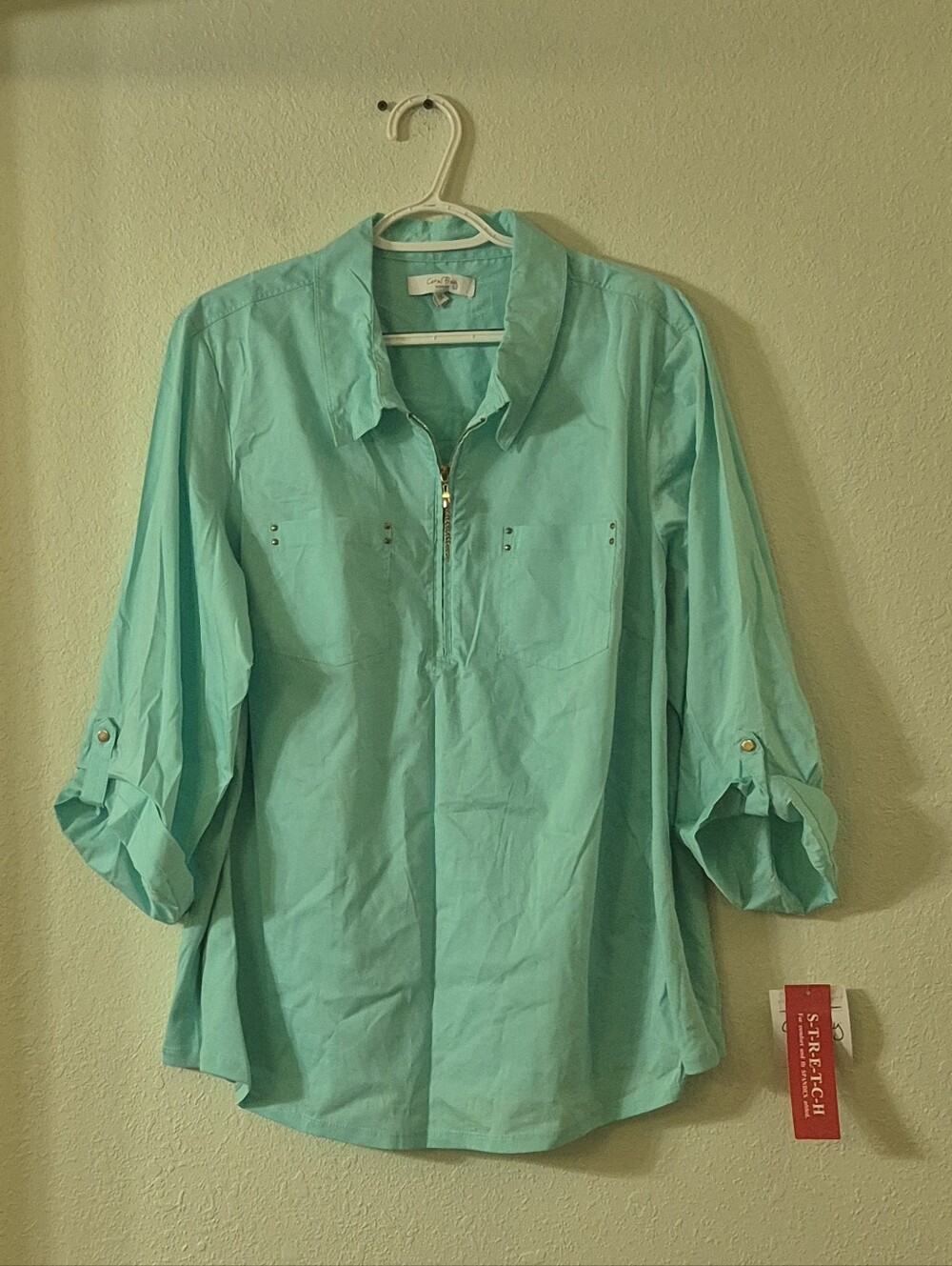 Coral Bay Blue Half-Zip Roll-Sleeve Tunic